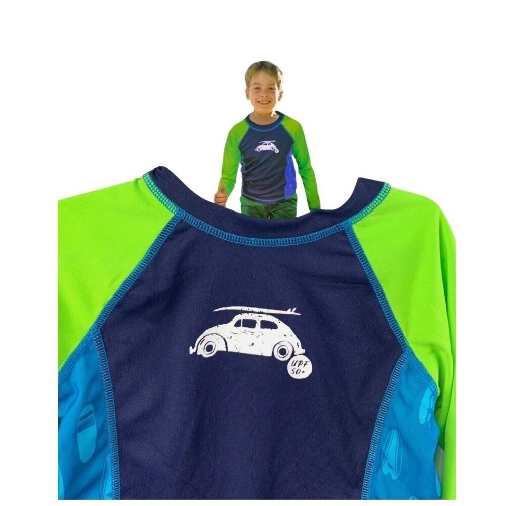 Sun Smart Swim Shirt Boys Large 4-6‎ Rash Guard UPF 50 Surf Car Graphic Kids